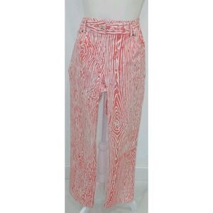 J.McLaughlin Women Coral White Woodgrain Print Straight Leg Pants Size 6